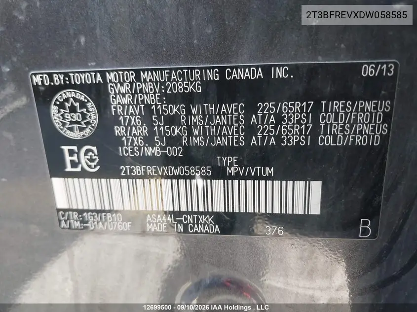 2013 TOYOTA RAV 4 VIN 2T3BFREVXDW058585 — фото 19
