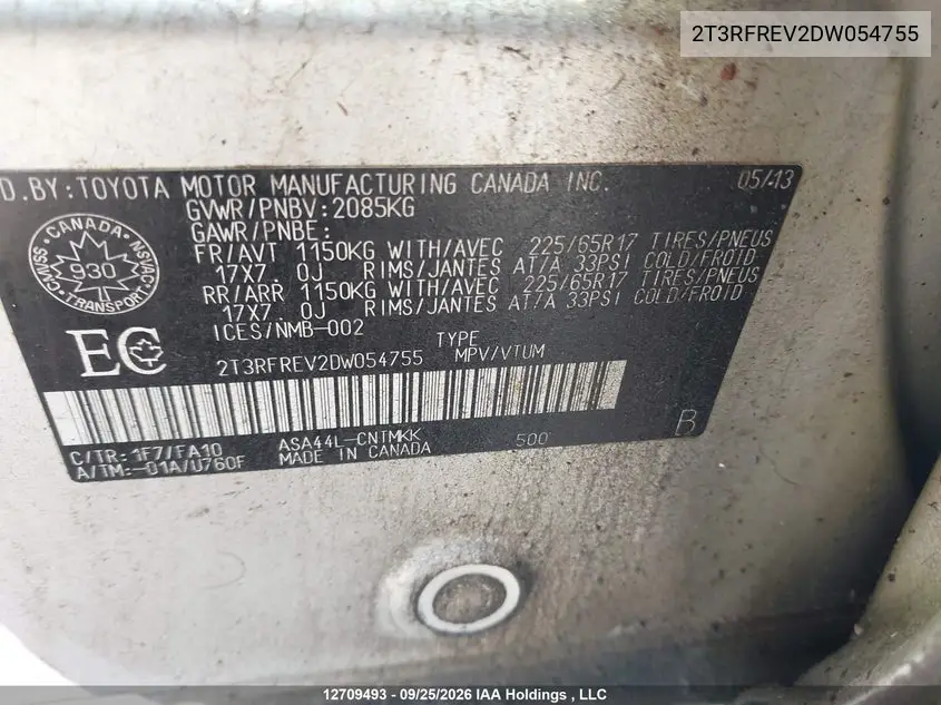 2013 TOYOTA RAV 4 VIN 2T3RFREV2DW054755 — фото 18