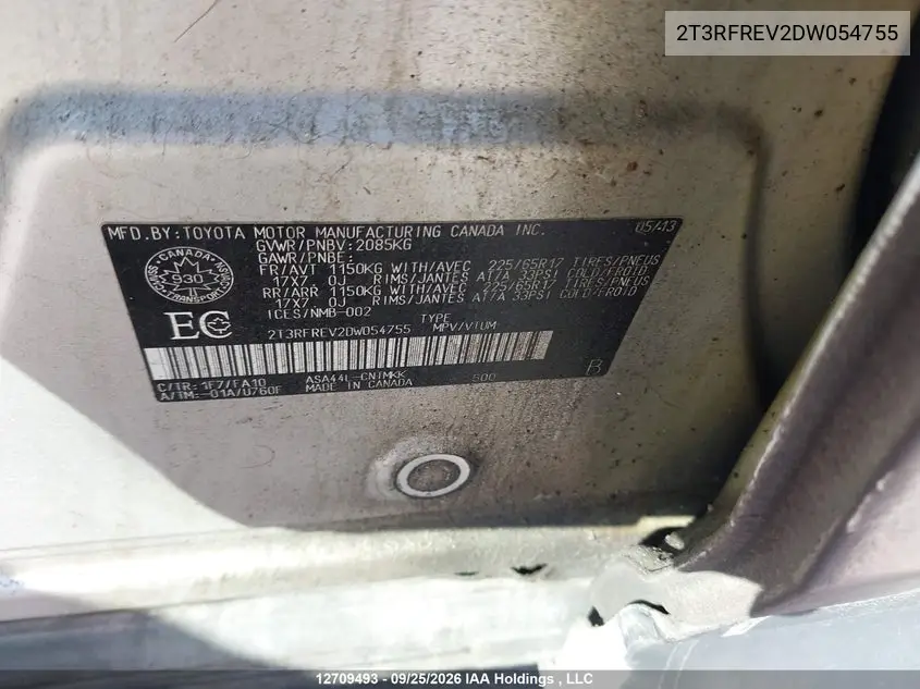 2013 TOYOTA RAV 4 VIN 2T3RFREV2DW054755 — фото 9