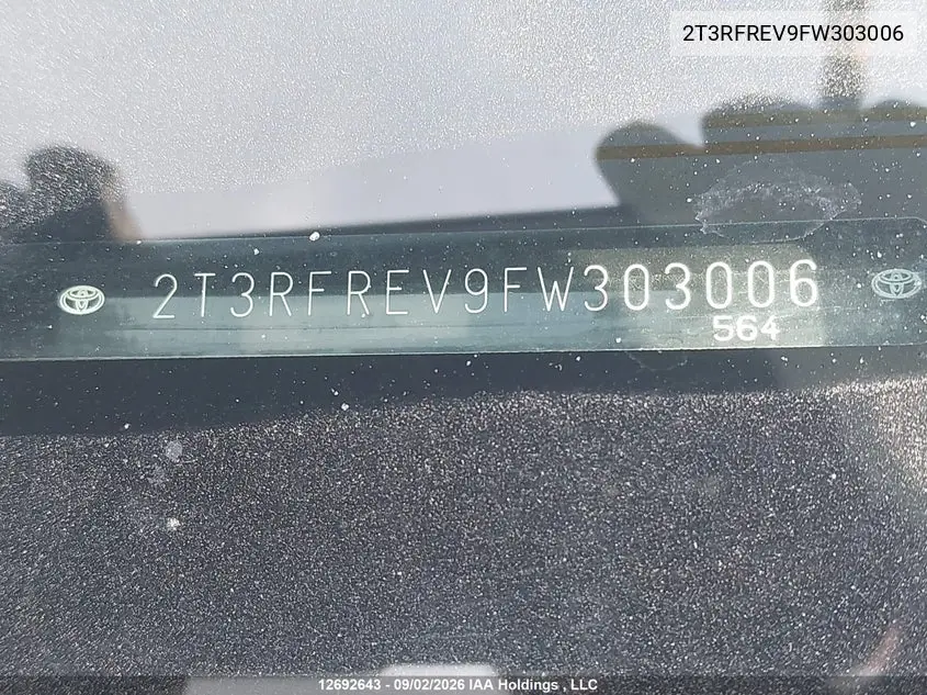 2015 TOYOTA RAV 4 VIN 2T3RFREV9FW303006 — фото 9