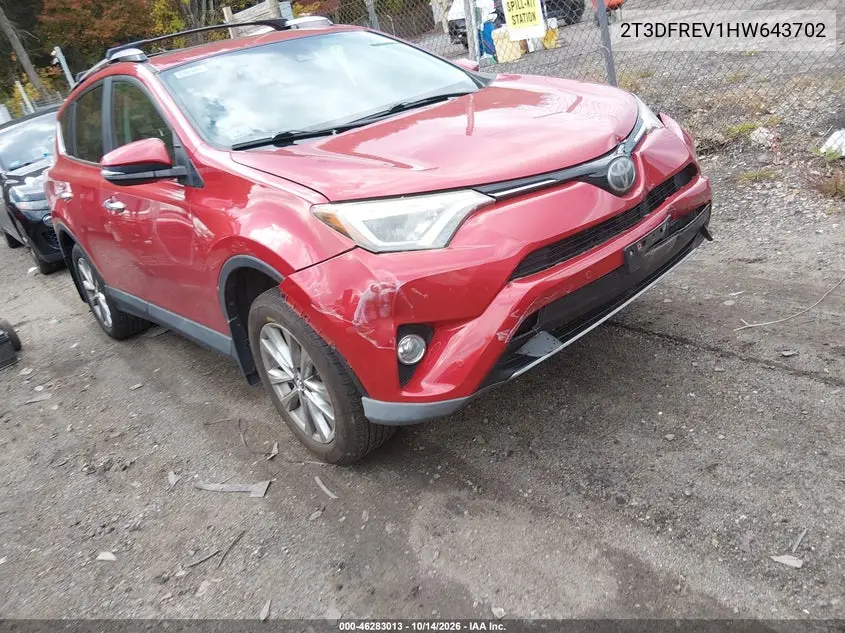 TOYOTA RAV 4 2017, VIN 2T3DFREV1HW643702
