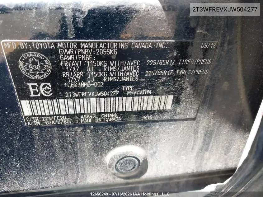 2018 TOYOTA RAV 4 VIN 2T3WFREVXJW504277 — фото 19