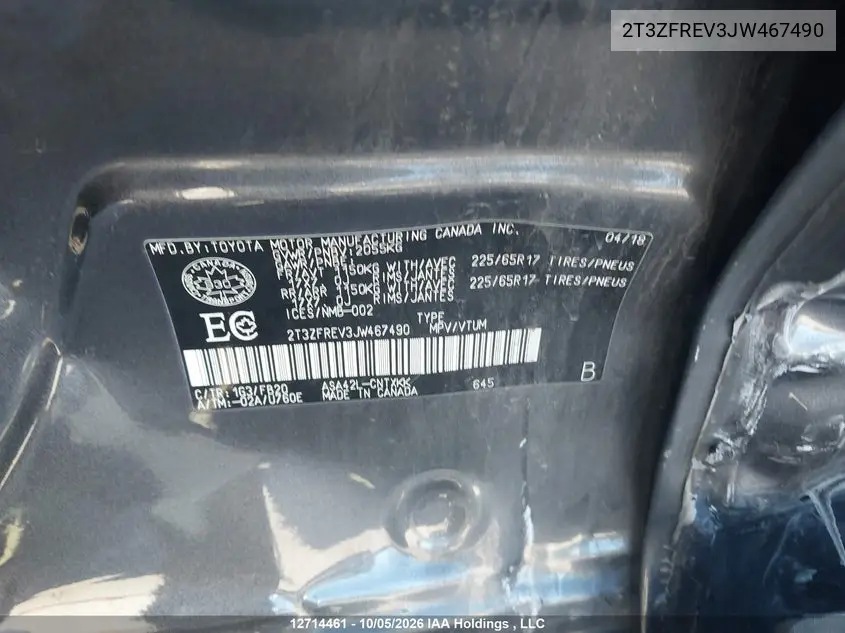2018 TOYOTA RAV 4 VIN 2T3ZFREV3JW467490 — фото 9