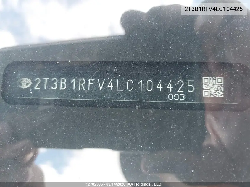 2020 TOYOTA RAV 4 VIN 2T3B1RFV4LC104425 — фото 19