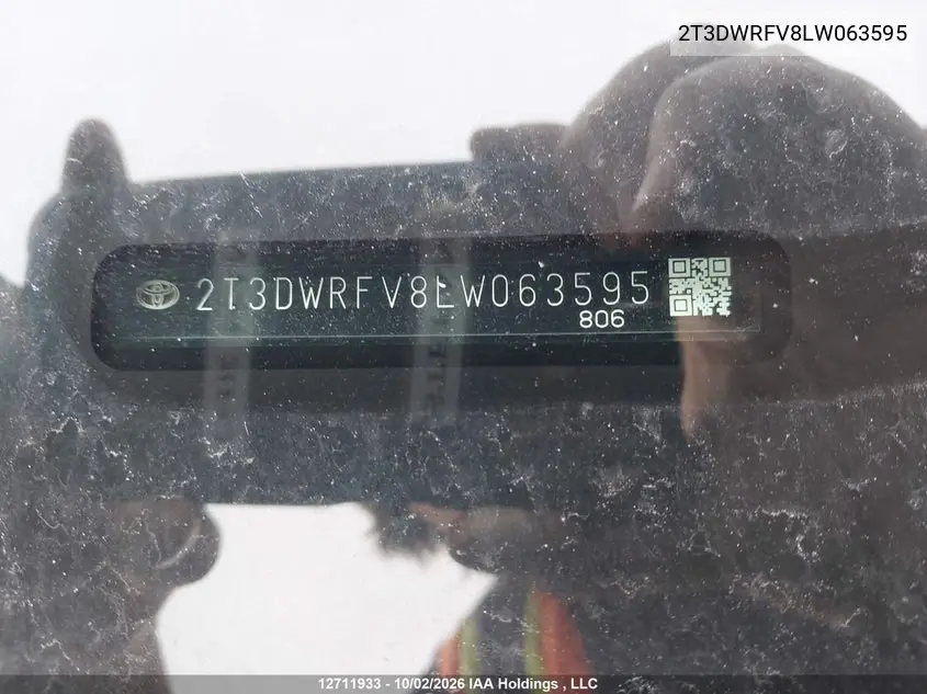 2020 TOYOTA RAV 4 VIN 2T3DWRFV8LW063595 — фото 9