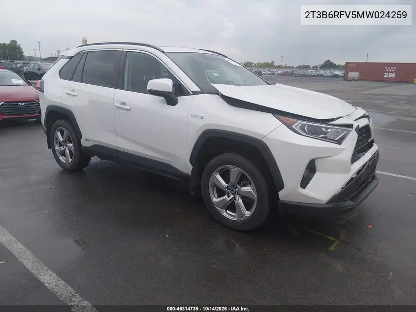 TOYOTA RAV 4 2021, VIN 2T3B6RFV5MW024259