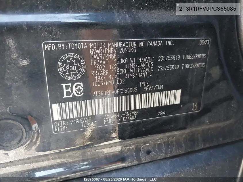 2023 TOYOTA RAV 4 VIN 2T3R1RFV0PC365085 — фото 9