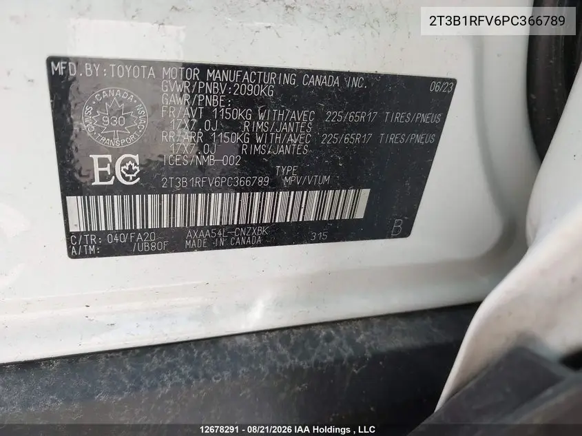 2023 TOYOTA RAV 4 VIN 2T3B1RFV6PC366789 — фото 9