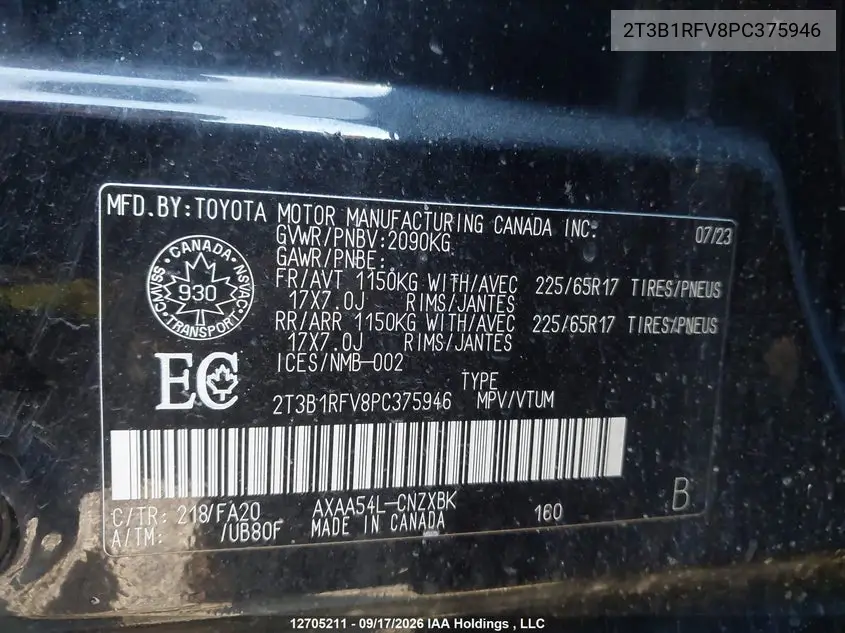 2023 TOYOTA RAV 4 VIN 2T3B1RFV8PC375946 — фото 19