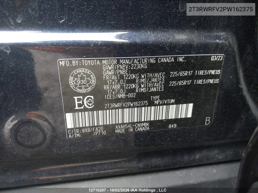 2023 TOYOTA RAV 4 VIN 2T3RWRFV2PW162375 — фото 9