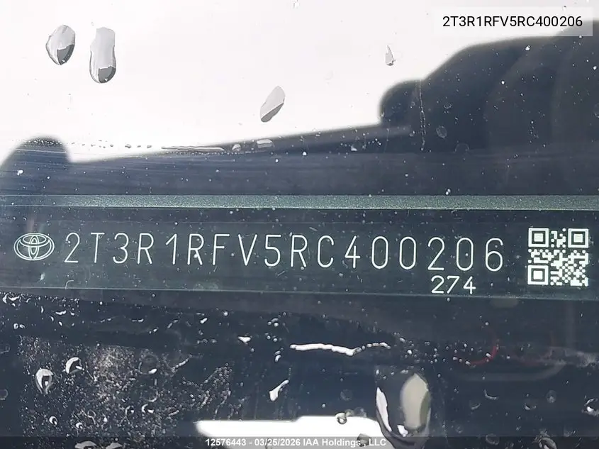 2024 TOYOTA RAV 4 VIN 2T3R1RFV5RC400206 — фото 18