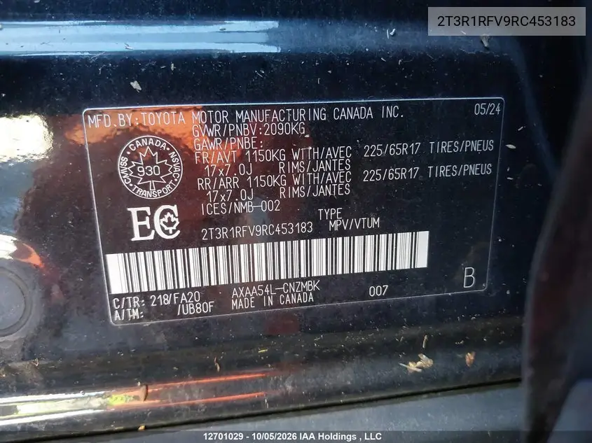 2024 TOYOTA RAV 4 VIN 2T3R1RFV9RC453183 — фото 9