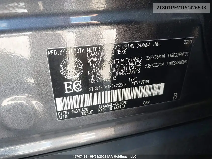 2024 TOYOTA RAV 4 VIN 2T3D1RFV1RC425503 — фото 9
