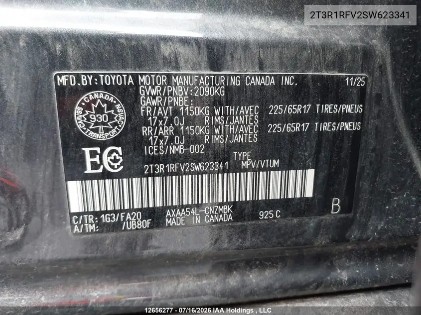 2025 TOYOTA RAV 4 VIN 2T3R1RFV2SW623341 — фото 9