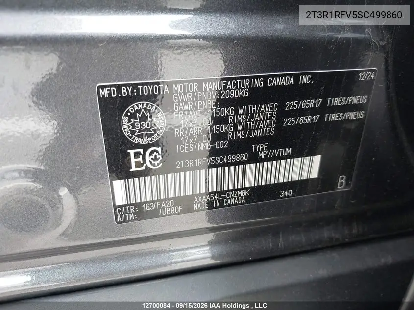 2025 TOYOTA RAV 4 VIN 2T3R1RFV5SC499860 — фото 9