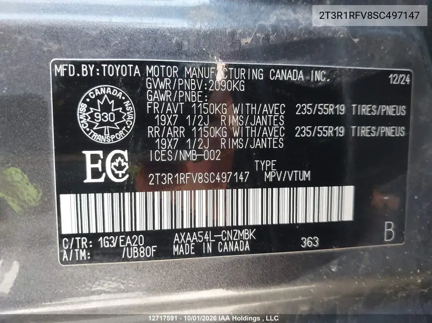 2025 TOYOTA RAV 4 VIN 2T3R1RFV8SC497147 — фото 19