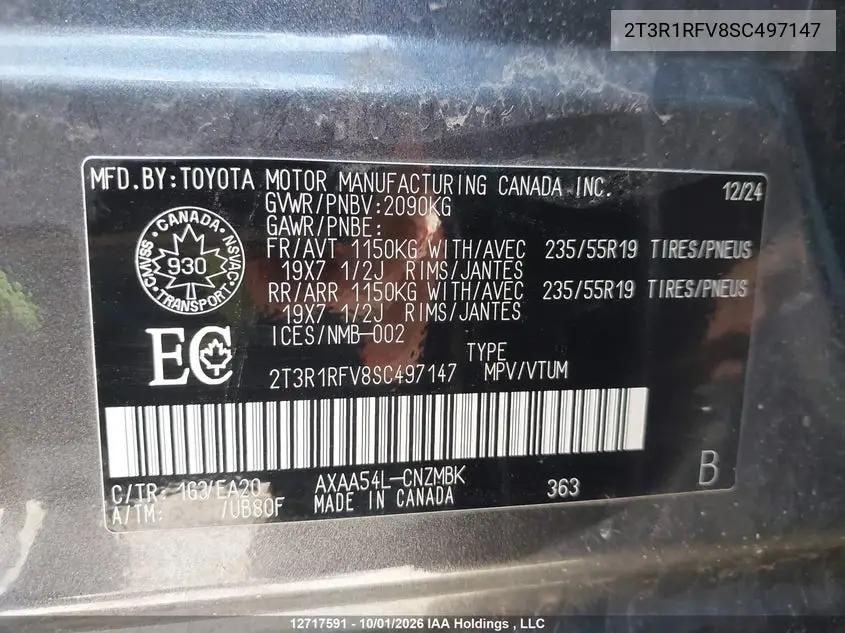 2025 TOYOTA RAV 4 VIN 2T3R1RFV8SC497147 — фото 9