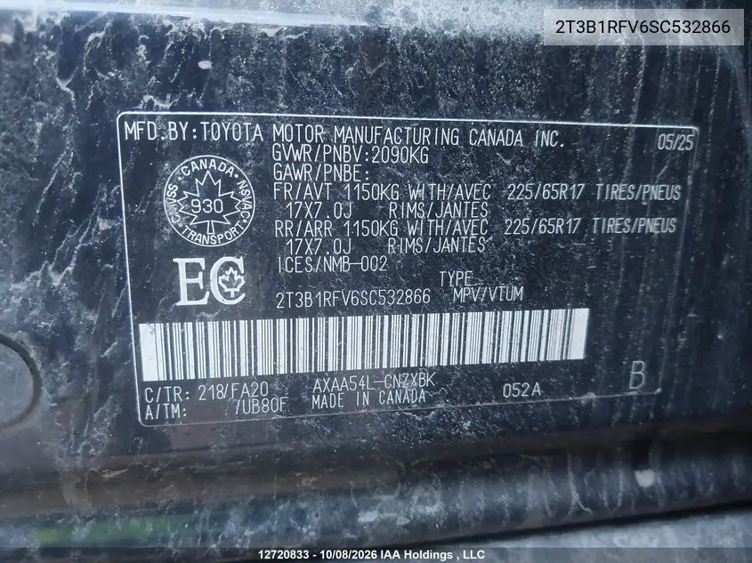 2025 TOYOTA RAV 4 VIN 2T3B1RFV6SC532866 — фото 9