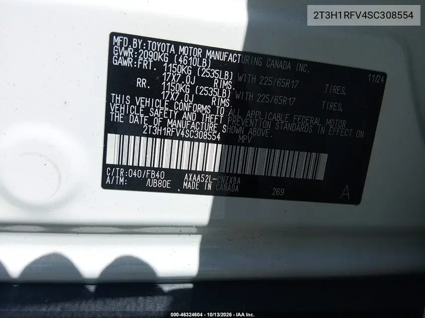 2025 TOYOTA RAV 4 VIN 2T3H1RFV4SC308554 — фото 9