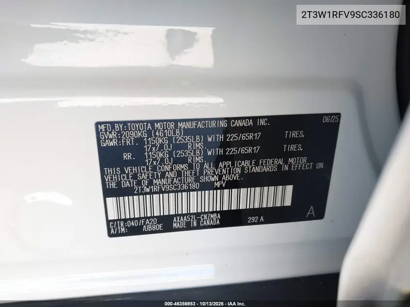 2025 TOYOTA RAV 4 VIN 2T3W1RFV9SC336180 — фото 9