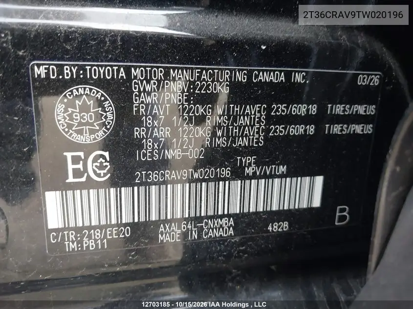 2026 TOYOTA RAV 4 VIN 2T36CRAV9TW020196 — фото 9