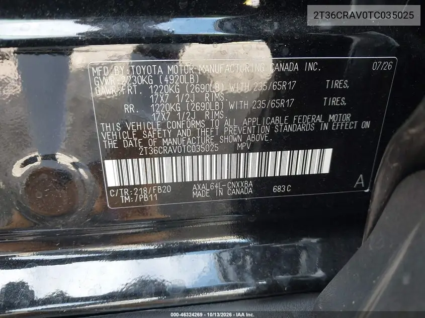 2026 TOYOTA RAV 4 VIN 2T36CRAV0TC035025 — фото 9
