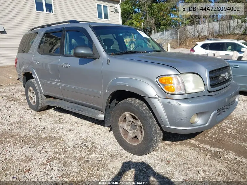 TOYOTA SEQUOIA 2002, VIN 5TDBT44A72S094002