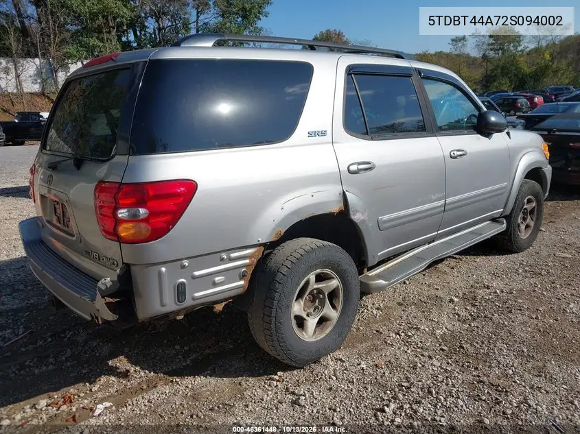 2002 TOYOTA SEQUOIA VIN 5TDBT44A72S094002 — фото 4