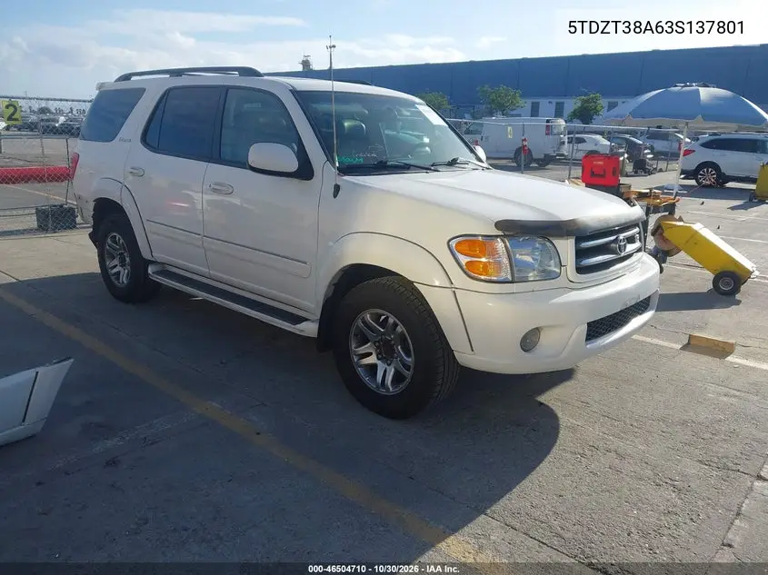 TOYOTA SEQUOIA 2003, VIN 5TDZT38A63S137801