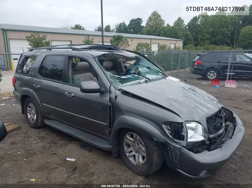 TOYOTA SEQUOIA 2004, VIN 5TDBT48A74S217598
