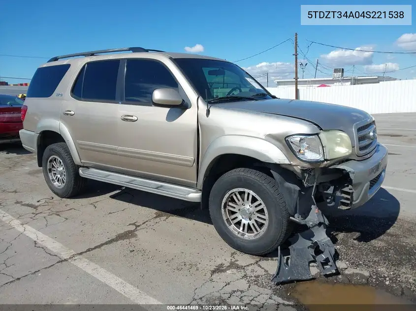 TOYOTA SEQUOIA 2004, VIN 5TDZT34A04S221538
