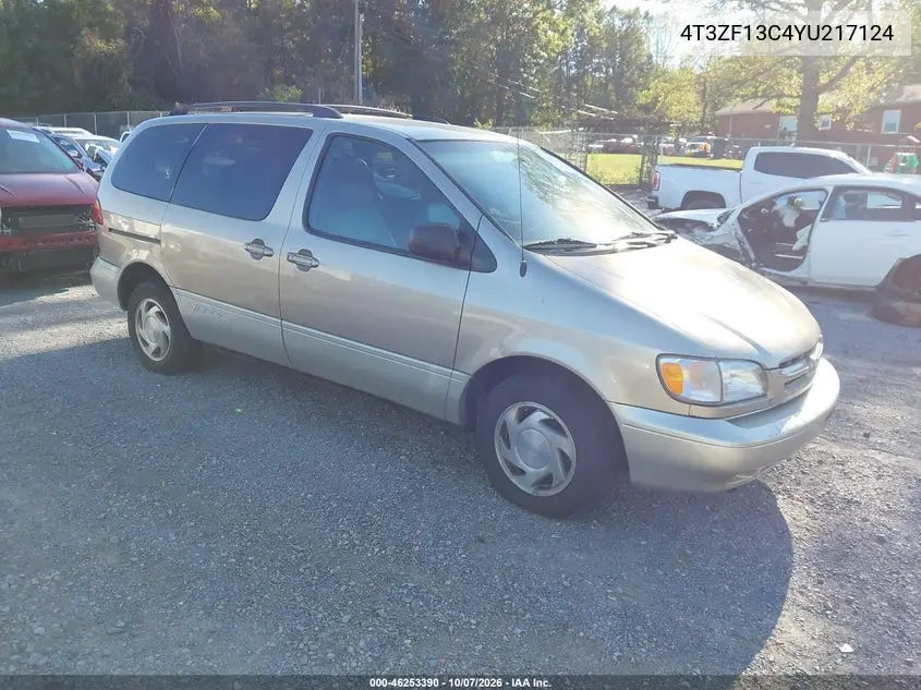 TOYOTA SIENNA 2000, VIN 4T3ZF13C4YU217124