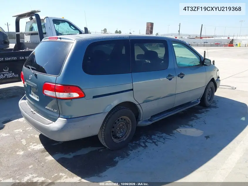 2000 TOYOTA SIENNA VIN 4T3ZF19CXYU219368 — фото 4