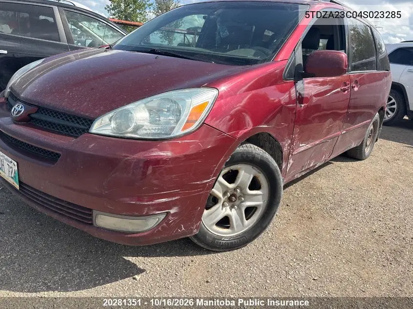 TOYOTA SIENNA 2004, VIN 5TDZA23C04S023285