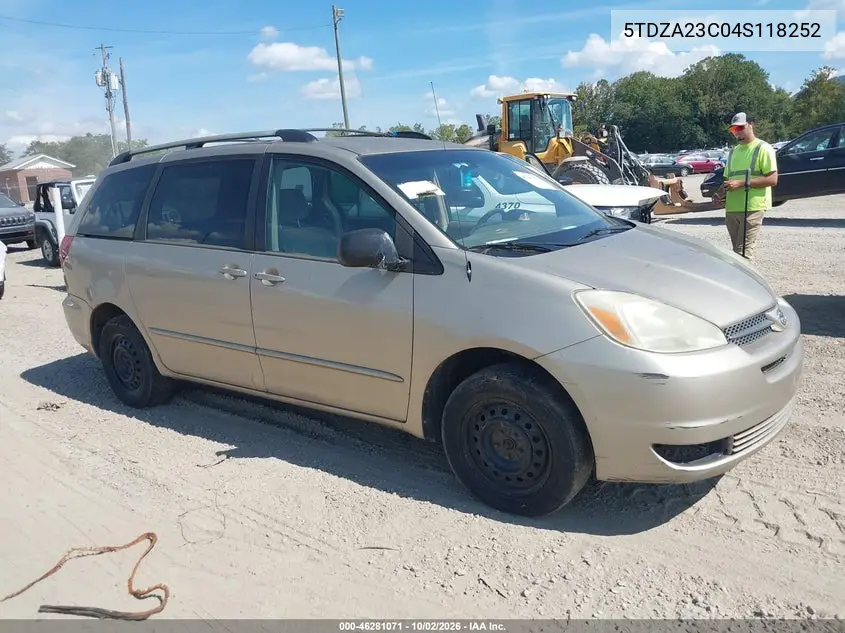 TOYOTA SIENNA 2004, VIN 5TDZA23C04S118252