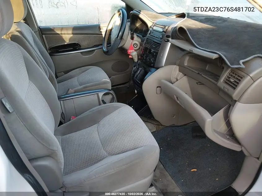 2006 TOYOTA SIENNA VIN 5TDZA23C76S481702 — фото 5