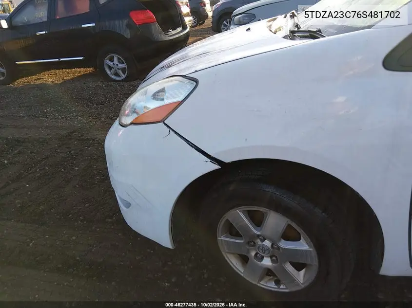 2006 TOYOTA SIENNA VIN 5TDZA23C76S481702 — фото 6