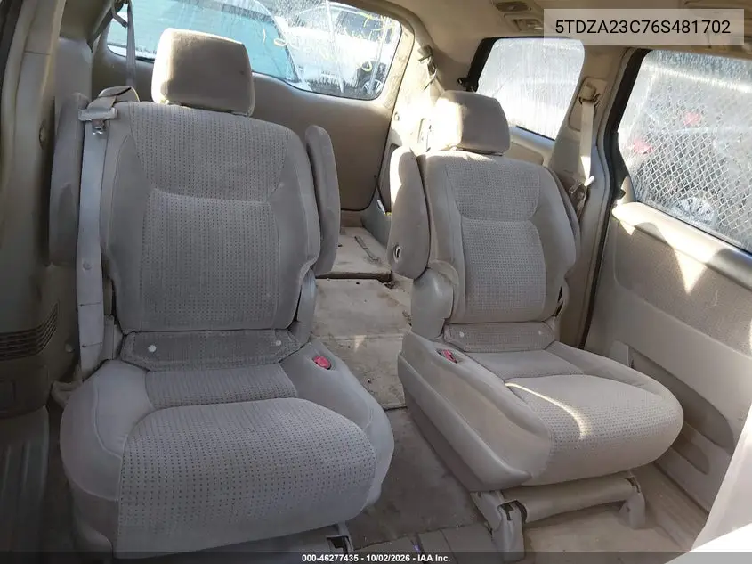 2006 TOYOTA SIENNA VIN 5TDZA23C76S481702 — фото 8