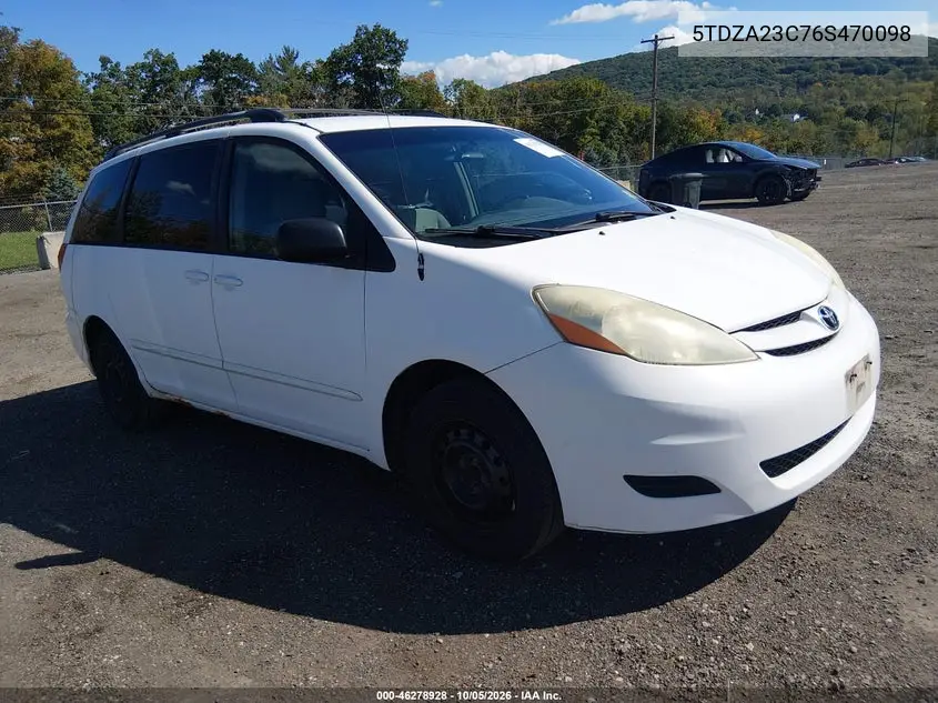 TOYOTA SIENNA 2006, VIN 5TDZA23C76S470098