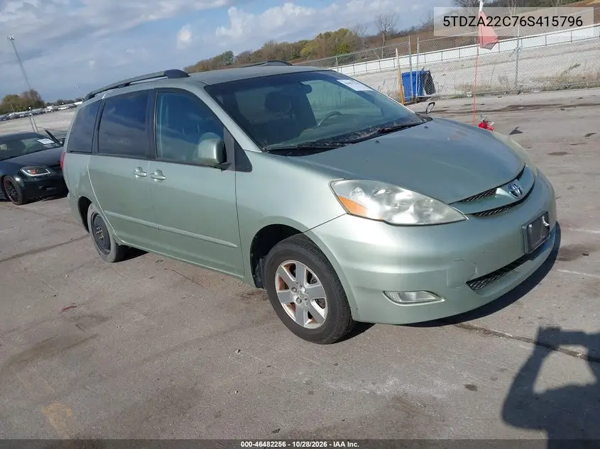 TOYOTA SIENNA 2006, VIN 5TDZA22C76S415796