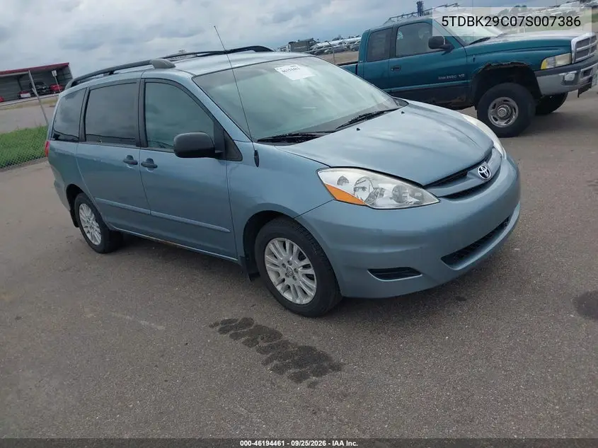 TOYOTA SIENNA 2007, VIN 5TDBK29C07S007386