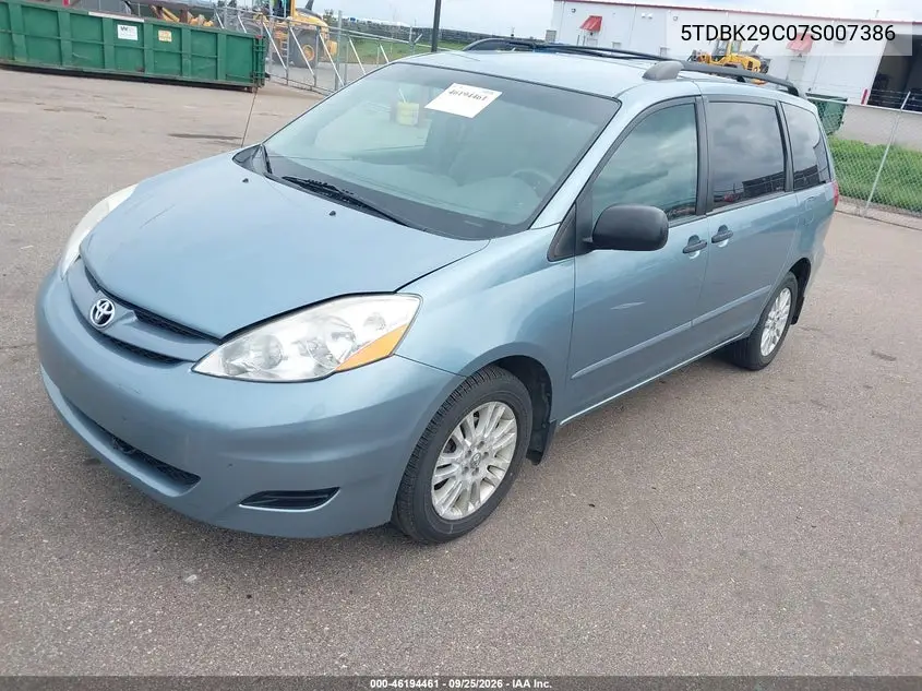 2007 TOYOTA SIENNA VIN 5TDBK29C07S007386 — фото 2