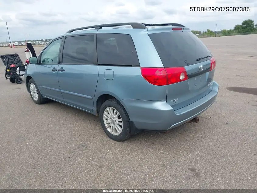 2007 TOYOTA SIENNA VIN 5TDBK29C07S007386 — фото 3