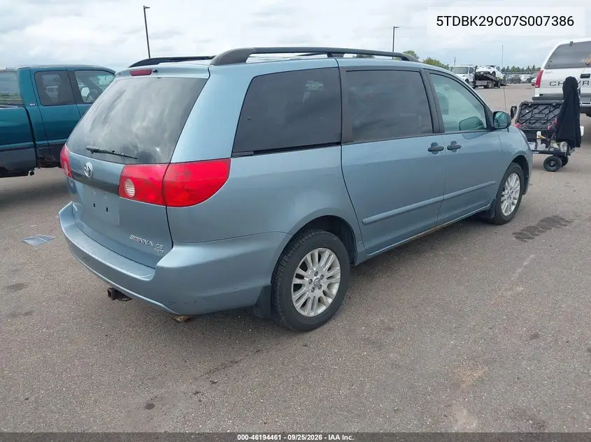 2007 TOYOTA SIENNA VIN 5TDBK29C07S007386 — фото 4