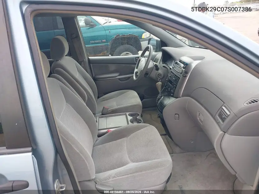 2007 TOYOTA SIENNA VIN 5TDBK29C07S007386 — фото 5