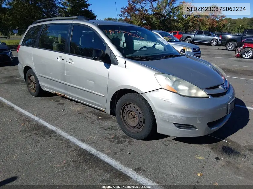 TOYOTA SIENNA 2007, VIN 5TDZK23C87S062224