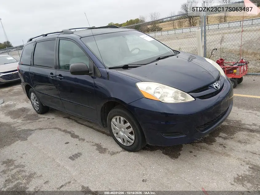 TOYOTA SIENNA 2007, VIN 5TDZK23C17S063487