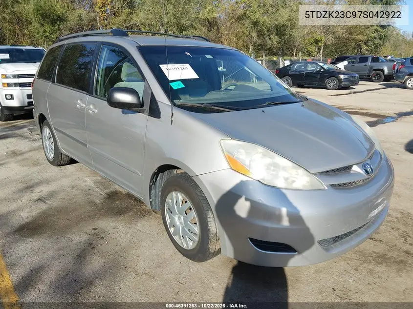 TOYOTA SIENNA 2007, VIN 5TDZK23C97S042922