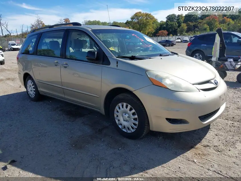 TOYOTA SIENNA 2007, VIN 5TDZK23C67S022207