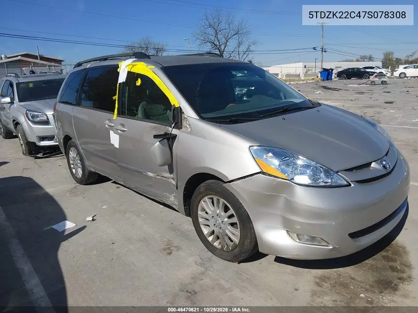 TOYOTA SIENNA 2007, VIN 5TDZK22C47S078308